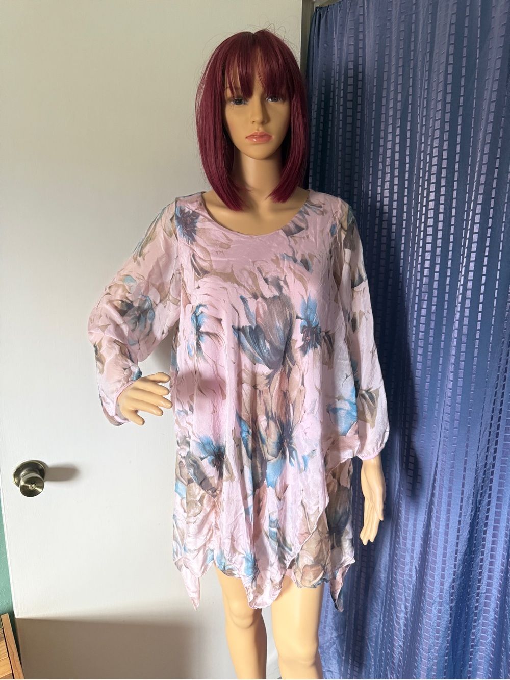 Italian Layered Floral Tunic Top Bust 44”+ Silk Blend S-XL